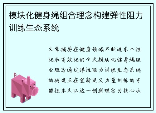 模块化健身绳组合理念构建弹性阻力训练生态系统