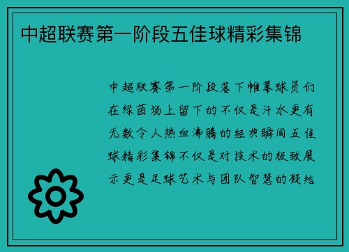 中超联赛第一阶段五佳球精彩集锦