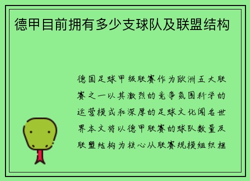 德甲目前拥有多少支球队及联盟结构